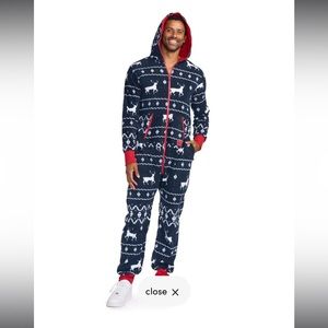 NWT Men’s Blue Reindeer Jumpsuit Christmas Onesie (Tipsy Elves) Size Medium